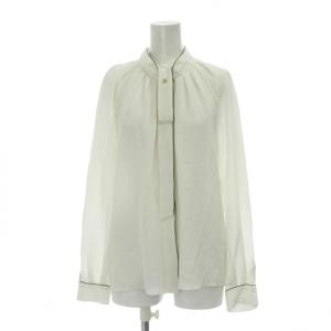 24SS バイカラーパイピングブラウス シャツ 38 白 長袖 スタンドカラー