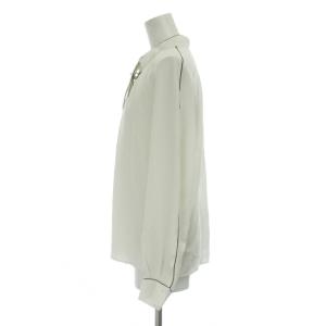 24SS バイカラーパイピングブラウス シャツ 38 白 長袖 スタンドカラー