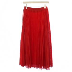 RED VALENTINO REDVALENTINO サイドライン メッシュ プリーツスカート ロング S 赤 /BM
