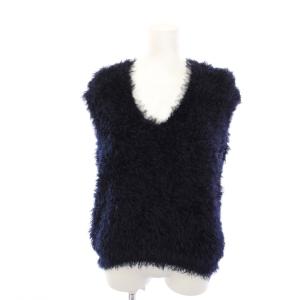 22AW フェザーVネックニットベスト セーター F ネイビー ノースリーブ 22-109-12-080298