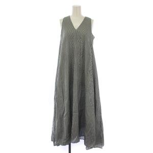 ワンピース ロング ノースリーブ Vネック ストライプ柄 36 グレー /BM
