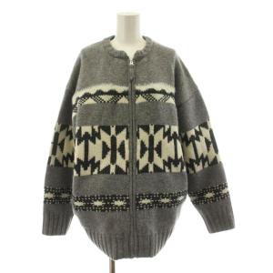 22AW ジャガードZIPカーディガン ニットジャケット ジップアップ 総柄 ウール F グレー 22080220533040