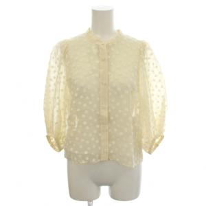 24AW Mi Trefle シアーギャザーブラウス シースルー シャツ 半袖 パフスリーブ F ベージュ