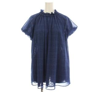 WHITE LABEL パフスリーブ 半袖 シャツ ブラウス チェック 11 ネイビー 紺 8034038