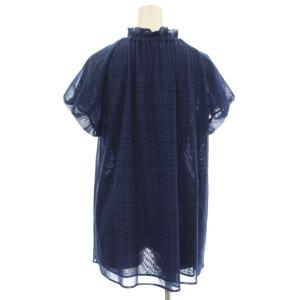 Leilian WHITE LABEL パフスリーブ 半袖 シャツ ブラウス チェック 11 ネイビー 紺 8034038