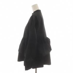 UNITED ARROWS パールモチーフギャザーロングスリーブブラウス シャツ 長袖 36 黒 ブラック スタンドカラー /RR
