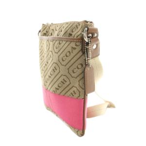 COACH ショルダーバッグ サコッシュ キャンバス レザー ロゴ ベージュ ピンク /KU