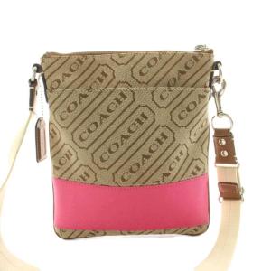 COACH ショルダーバッグ サコッシュ キャンバス レザー ロゴ ベージュ ピンク /KU