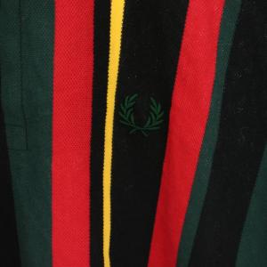 FRED PERRY タグ付き × BEAMS 別注 オーバーサイズストライプポロシャツ カットソー 半袖 L 黒 ブラック