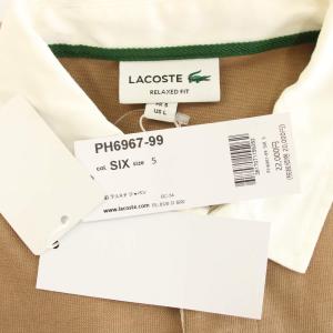 LACOSTE タグ付き クレイジーパターンラガーシャツ ポロシャツ カットソー 長袖 ボーダー アシンメトリー 5 茶