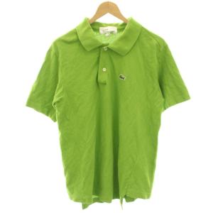 × LACOSTE コットン鹿の子アシンメトリーポロシャツ カットソー 半袖 L 黄緑 イエローグリーン