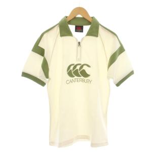 Tシャツ M 緑 グリーン アイボリー 半袖 ハーフジップ ポロ襟 /KG