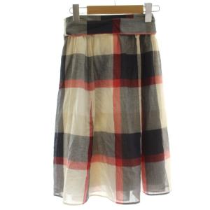 BLUE LABEL CRESTBRIDGE スカート 38 マルチカラー チェック柄 ひざ丈 リボンベルト /KG