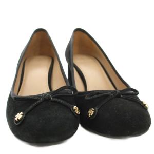 TORY BURCH パンプス スエード チャンキーヒール 7 黒 ブラック リボン /YM