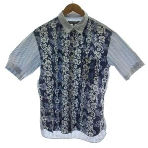 シャツ カットソー L 青 ブルー 花柄 ストライプ 半袖 DK-B050 /GG
