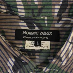 Comme des Garçons Homme Deux AD2013 シャツ 長袖 ストライプ 迷彩 カモフラ L グレー グリーン DM-B041 /BM