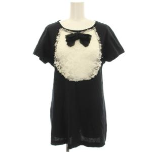 シースルーレース Tシャツ 半袖 リボン 花柄 カットソー 40 黒 ブラック FBC30T /G
