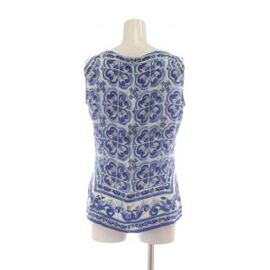 DOLCE&GABBANA カットソー シルク 46 青 ブルー 総柄 ノースリーブ Vネック /AU