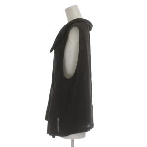 慈雨 シャツ ブラウス 40 茶 袖なし ビッグカラー ギャザーデザイン /JP