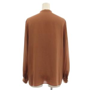 ANAYI サテンアムンゼンフリルブラウス バンドカラー フリル シャツ 長袖 38 茶 ブラウン 10212713330