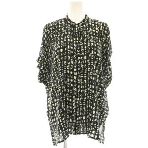 タグ付き 25SS DEVEAUX GOLDラメモノトーンシャツ ブラウス 半袖 総柄 F 黒 ブラック