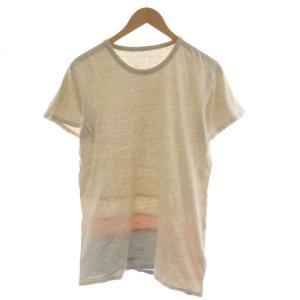 Tシャツ カットソー 半袖 パッチワーク 麻 リネン 3 ベージュ /AN32