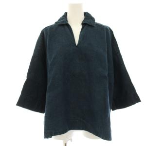 ヘンプ リネンスキッパーシャツブラウス 七分袖 麻 リネン混 0 紺 ネイビー 8043081 /HN