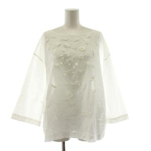 アップリケ オーバーブラウス カットソー 長袖 プルオーバー 花 0 白 ホワイト 7043113 /KU