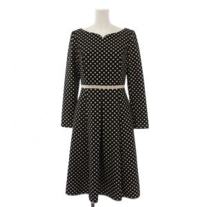 CLOVER STAMP ドレス ワンピース ひざ丈 長袖 総柄 0 黒 ベージュ OPTOSA0040