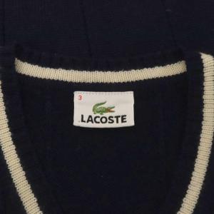 LACOSTE ニットベスト ウール 3 紺 ネイビー Vネック ロゴ /RR