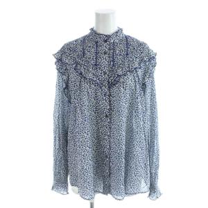 25AW フリルピンタックブラウス シャツ 青 ブルー 花柄 長袖 25051912403030 /AP