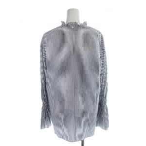 Spick&Span 25SS コットンブロードタックフリルブラウス シャツ 白 ホワイト 紺 ネイビー ストライプ柄 長袖
