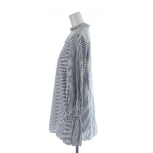 Spick&Span 25SS コットンブロードタックフリルブラウス シャツ 白 ホワイト 紺 ネイビー ストライプ柄 長袖