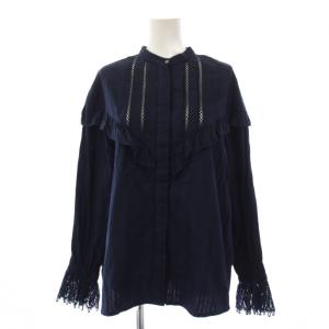 COTTON DOBBY STRIPE FRILL CUFF SHIRTS シャツ ブラウス 長袖 バンドカラー