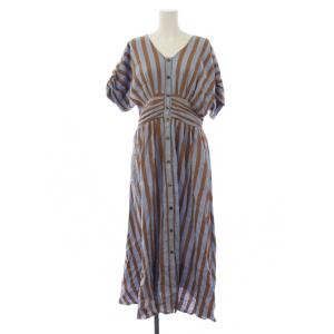 Cotton Voile Stripe Waist Gather Dress ワンピース ロング 半袖