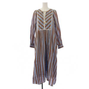 Cotton Voile Stripe Gather Dress ワンピース ロング 長袖 ストライプ柄