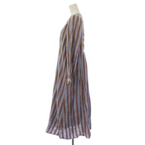 NE QUITTEZ PAS! Cotton Voile Stripe Gather Dress ワンピース ロング 長袖 ストライプ柄