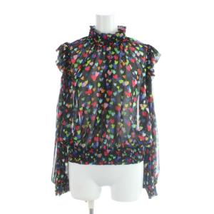 DOUBLE STANDARD CLOTHING 24AW ハートプリントシャーリングブラウス セットアップ スカート 36 黒 ブラック マルチカラー