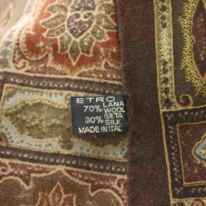 ETRO ストール マフラー フリンジ ペイズリー柄 ウール シルク混 茶 ブラウン /KU
