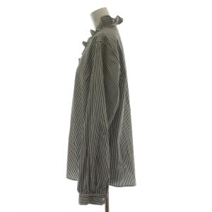 SLOBE IENA 23AW Vネックスタンドフリルブラウス シャツ F 黒 ストライプ 長袖 23051912306030