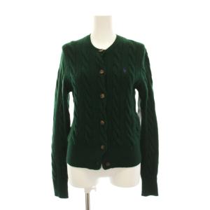カーディガン ケーブルニット ウール カシミヤ混 長袖 S 緑 グリーン クルーネック /YM