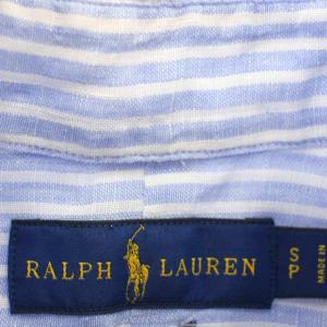 RALPH LAUREN リネン 麻 ストライプ シャツ ボタンダウン 長袖 S 青 ブルー 710740807001 /G