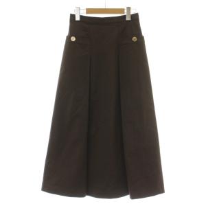 スカート 36 茶色 ブラウン ロング丈 タック 飾りボタン /DU