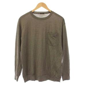 ウール天竺 長袖クルー Tシャツ カットソー サマーウール ボーダー 黒 ブラック ベージュ V01-05006
