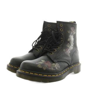 Dr.Martens 8ホール ショートブーツ レースアップ 花柄 バラ 薔薇 レザー UK5 黒 ブラック 1460 /AN32