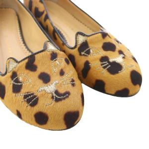 CHARLOTTE OLYMPIA キティフラット パンプス シューズ レオパード ヒョウ柄 ハラコ 35.5 ベージュ /TK
