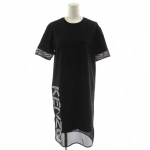 ワンピース XS 黒 半袖 ミモレ丈 切り替えデザイン メッシュ