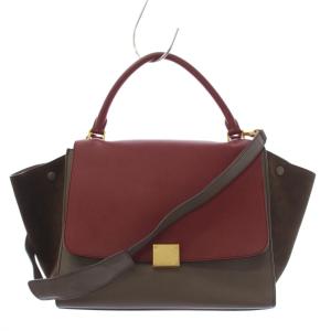 トラペーズ ミディアム ハンドバッグ 2WAY レッド グレージュ
