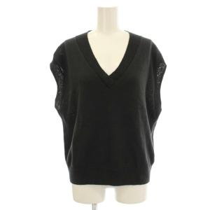LINEN COTTON SILK ニット ベスト リネン シルク混 ノースリーブ 2 黒 ブラック 578-5161002