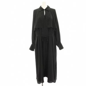 25SS ドットサッシュワンピース マキシ ロング 水玉 長袖 黒 ブラック 25040900927010